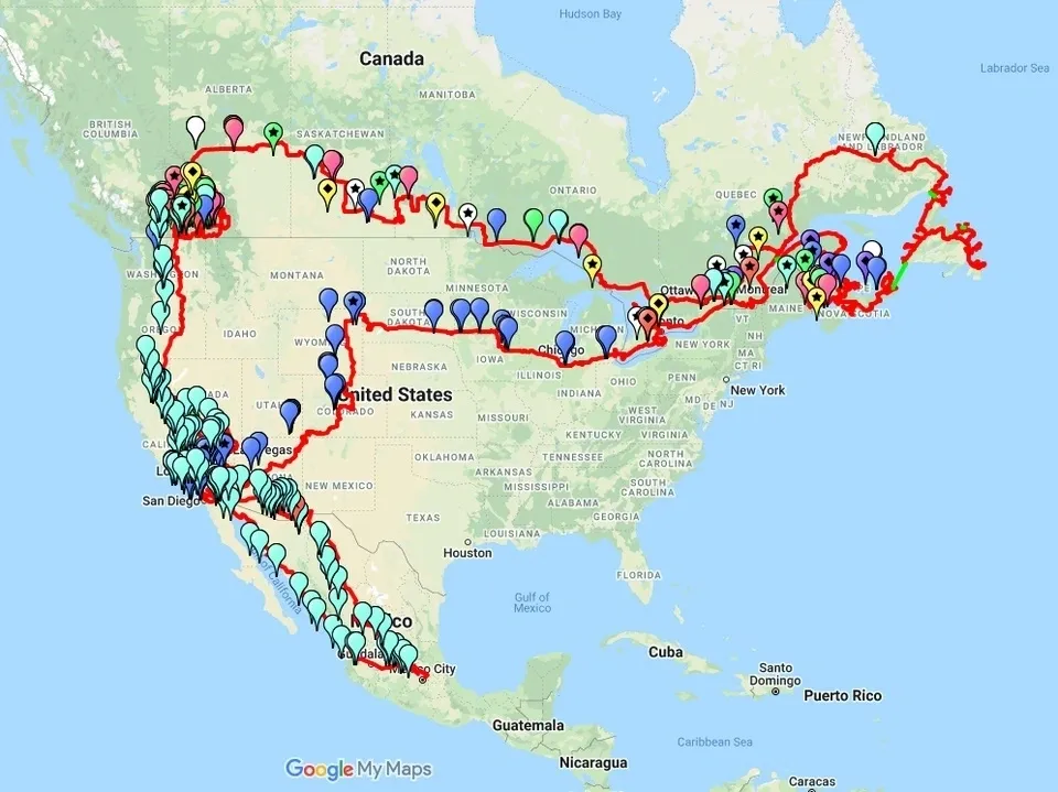 A map of the united states with many points of interest.