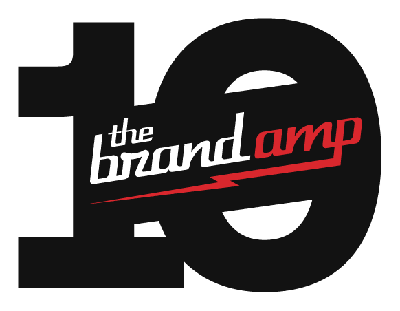 A logo for the brand amp